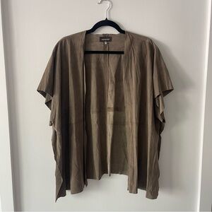 Eskandar Women's Brown 100% Suede Leather Short Sleeve Open Jacket OS